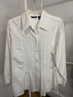 Autograph Woman White Pintuck Button-Down Blouse - Size 1X