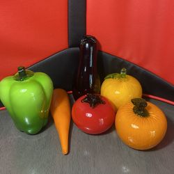 Vintage Murano Style Art Glass Hand-Blown Fruit and Vegetables Lot 6 piece set