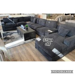 Chenille Fabric Corner Sectional Sofa with Right-Facing Chaise, Cupholders, and Charging Ports