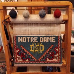 Vintage RARE 1950's Handmade Wooden Turkish Loom with Notre Dame Inscription