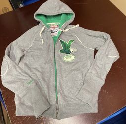 Mitchell & Ness Mens Gray Philadelphia Eagle Throwback NFL Full Zip Hoodie Sz Medium