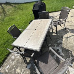 6 PC Patio Dining Table Set With Umbrella Hole