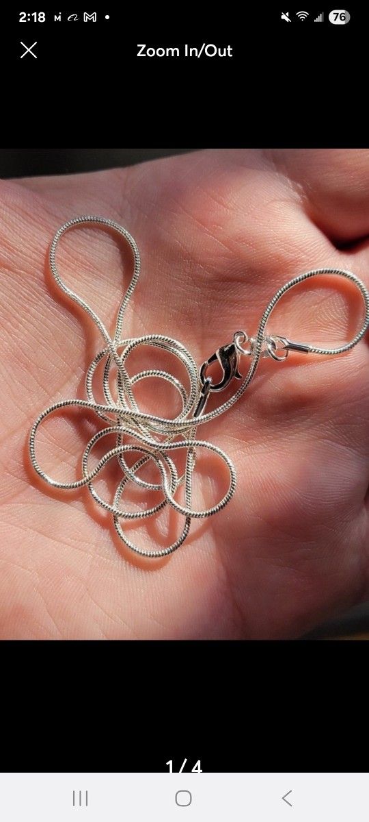 18" Solid .925 Sterling Silver 1mm Snake Chain Necklace 18" long