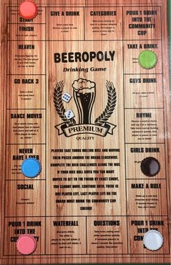Bottoms Up "Beeropoly" Wooden Drinking Board Game - Brand New!