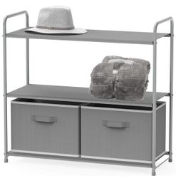 3-Tier Closet Storage with 2 Drawers for Clothes and shoes - Gray