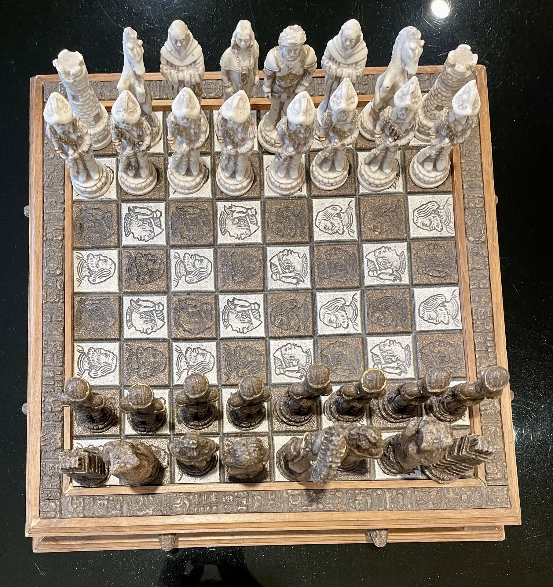 Vintage Aztec vs Conquistador Chess Set