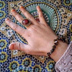 Tiger Eye Bracelet Abd Vintage Adjustable Ring 