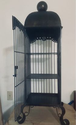 Solid Rod Iron Rustic Birdcage with Shelves