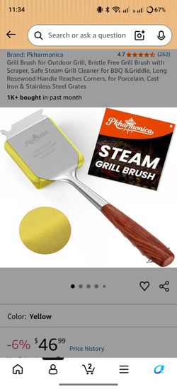 Grill Brush for Outdoor Grill, Bristle Free Grill Brush with Scraper, Safe Steam Grill Cleaner for BBQ &Griddle, Long Rosewood Handle Reaches Corners,