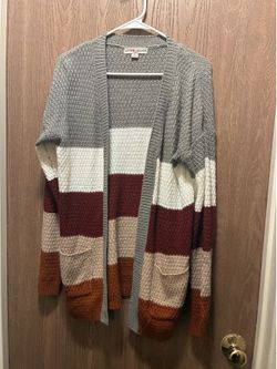 Love Change Women's Striped Open Front Knit Pocket Cardigan Sweater