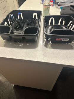 Gray Plastic Dish Drying Rack Set of 2