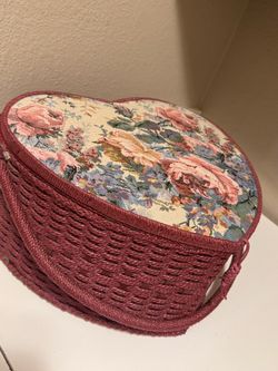 Large vintage heart shape sewing basket