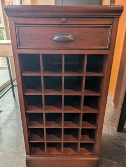 Dark Wood Wine Storage Cabinet with Drawer and 25 Bottle Slots
