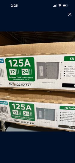 Siemens 100-125 amp max Electrical outdoor sub panel 12/24 space main lug