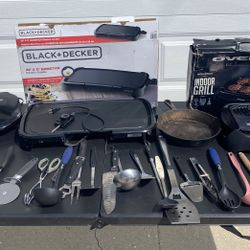 Kitchen Appliance Bundle Lot – Griddle, Indoor Grill, Utensils, Coffee Maker
