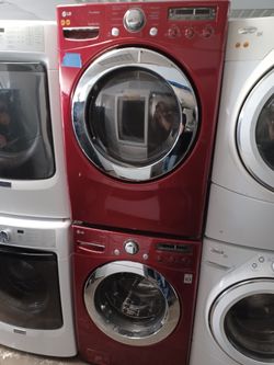 LG red front load washer and gas dryer set