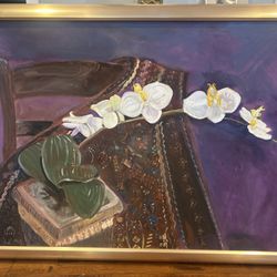 Wonderful Framed Oil Painting - White Iris - 36”x42”