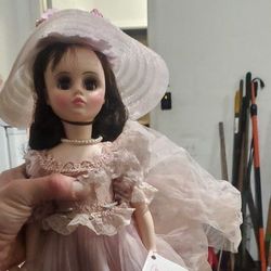 17" Vintage Madame Alexander Elise Bridesmaid #1655 Pink Bonnet Doll Brunette