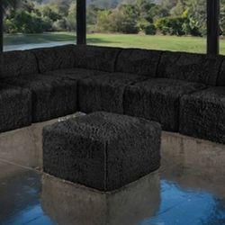 Brand New Black Super Plush Modular Design Compressed Foam Sectional Sofa w Ottoman 