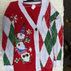 Red and green Christmas cardigan (medium)