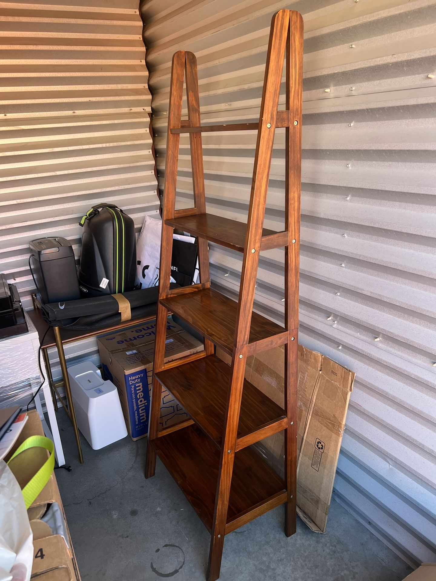 100% Solid Wood 5-Shelf Ladder Bookcase, 24.75"W x 16"D x 72"H, Warm Brown, 5-Tier Freestanding Ladder Shelf