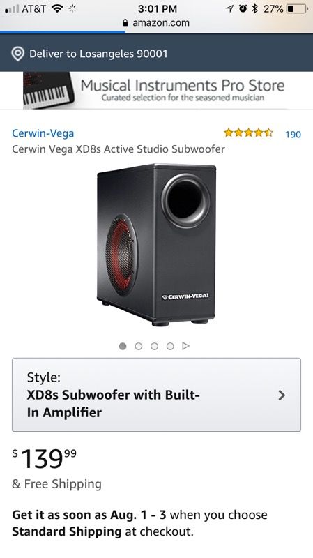 Cerwin Vega Studio Subwoofer XD8s