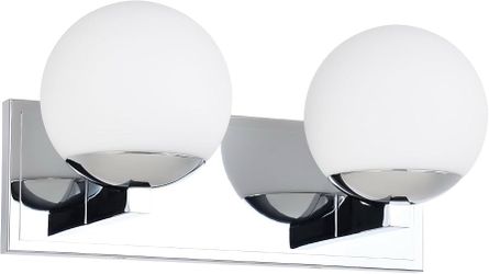 1 Pack 2-Light Milky Shade Globe Bathroom Vanity Chrome Light Fixture - Retail $120