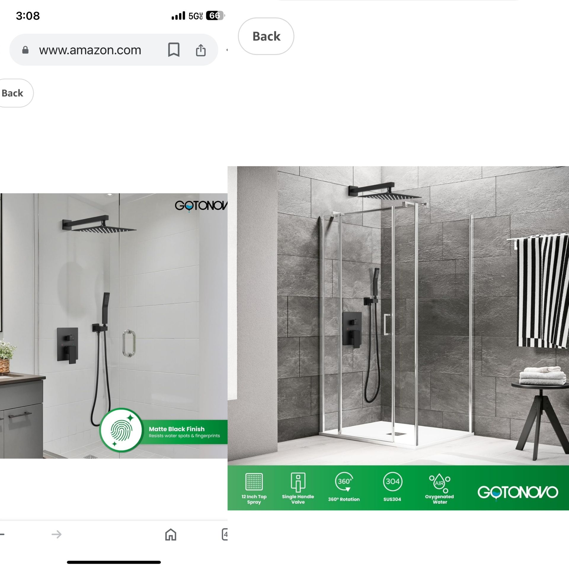gotonovo Rainfall Bathroom Shower System Rain and Handle Set Wall Balancing Shower Mixer Valve 16 Inch ceiling and wall Matte black And nickel C1 &C5