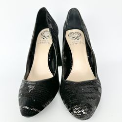 Vince Camuto Black Sequin Block Heel Pumps – Size 7.5