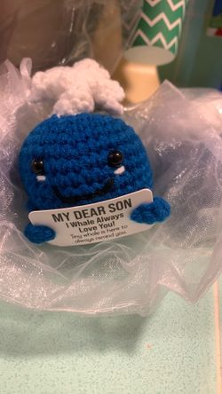 Crochet whales.  $3 each. Includes bag. My Dear Son