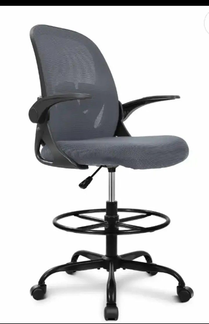 Primy Drafting Chair Tall Office Chair with Flip-up Armrests Executive Ergonomic Computer Standing Desk Chair with Lumbar Support and Adjustable Footr