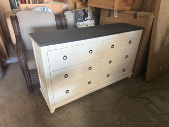 Joaxswe Dresser for Bedroom, Wide Dresser with 6 Drawers and Antique Handles, Chest of Drawers for Living Room, Entryway and Hallway, White