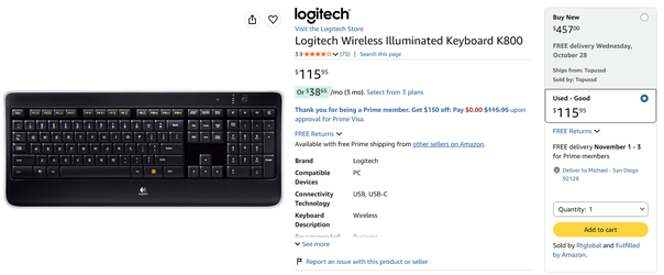 Keyboard, Logitech, Bluetooth, K800 (Full Size)