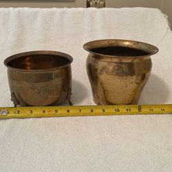 2 Copper Plant Pots  The Footed One Is Made In India   The One Has A Hammered Look And May Be Brass 