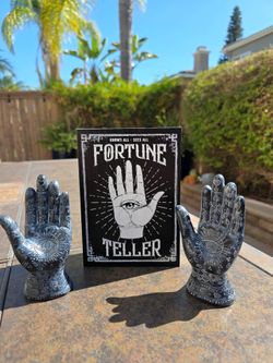 Mystic Fortune Teller Palmistry Set – Framed Wall Sign & Matching Palmistry Hands