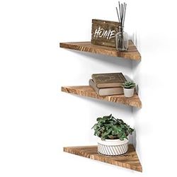 DELFOY Wall Mounted Rustic Wood Straight Edge Corner Shelf Storage Rack, Bookcase, Floating Shelves Home Decor for Bedroom, Living Room, Office and Ki