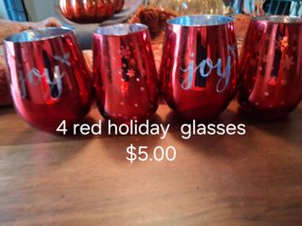 4 holiday red glasses & 6 season greetings glasses