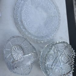 Beautiful Crystal Cake Plate, Basket, Bowl