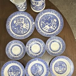 Wood's Ware & Churchill Willow Blue White Ceramic Dinner Set Plates Cups Bowls