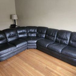 L-Shaped Black Leather Couch 