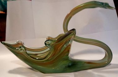 Vintage Murano Style Blown Glass Swan Bowl