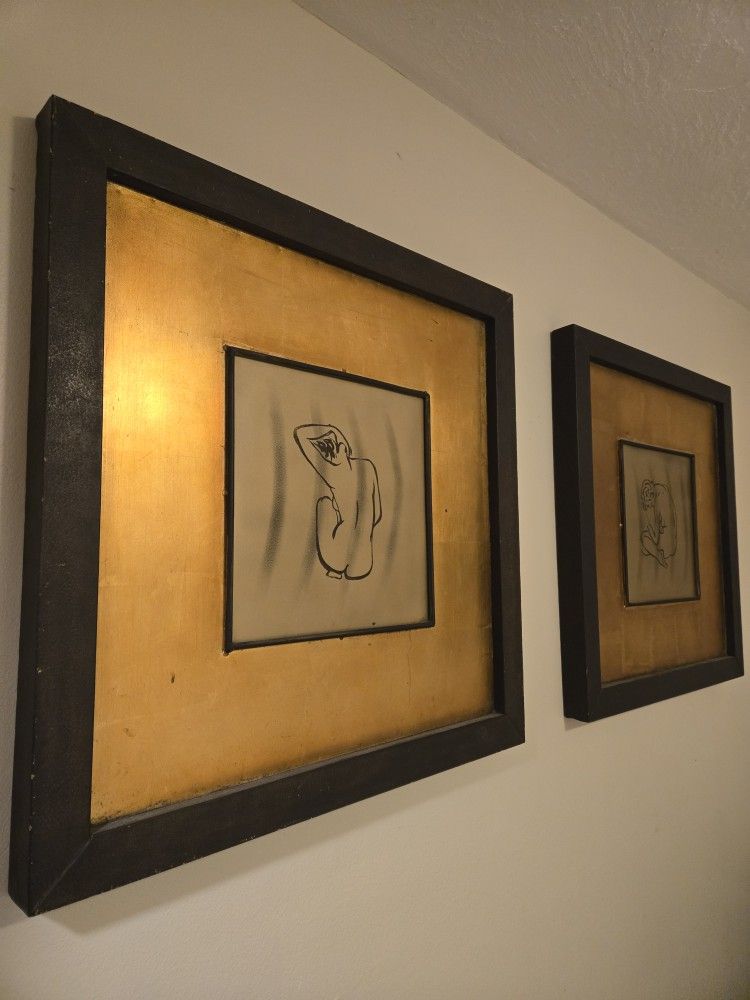 Gold Leaf Frame; Female Nude Painting