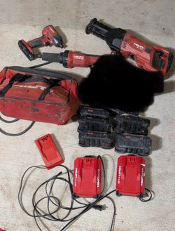 Hilti 22V Cordless Tool Lot – Sawzall, Circular Saw, Impact, Die Grinder + 5 Batteries & Chargers