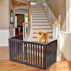 Freestanding Pet Gate for Dogs - 4 Panels Indoor Foldable Dog Fence for Stairs, Hallways, or Doorway