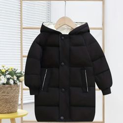 Boy'S Color Clash Hooded Jacket, Windproof Warm Zip Up Coat, Boy'S Clothes for Winter Outdoor, As Gift