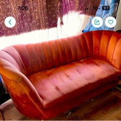 Mid-Century Velvet Loveseat – Brass Legs – 65” Wide – Statement Piece