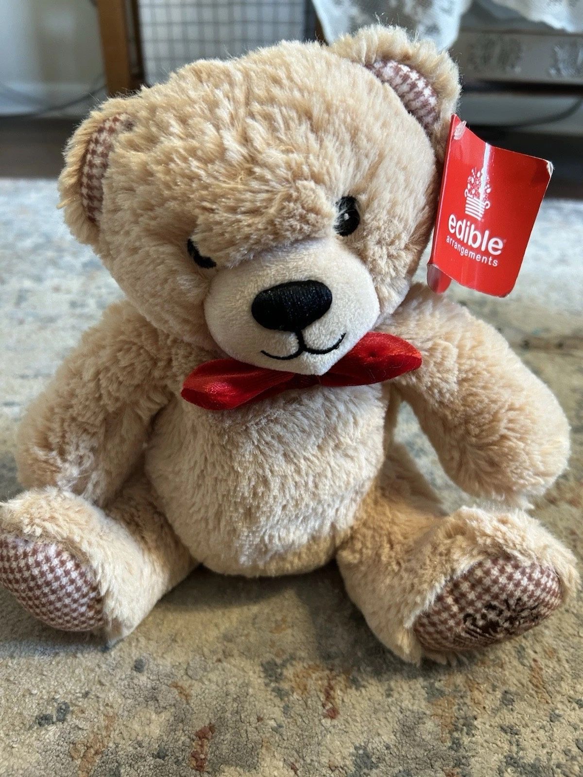 Edi Bear Edible Arrangements Plush Tan Teddy Bear Red Bow Stuffed Animal 9"