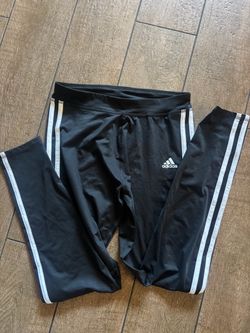 Girls Adidas Black Leggings with White Stripes
