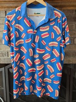 Tipsy Elves Hot Dog Print Short Sleeve Polo Shirt