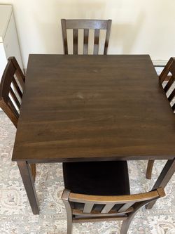 Dark Wood Square Dining Table with 4 Chairs
